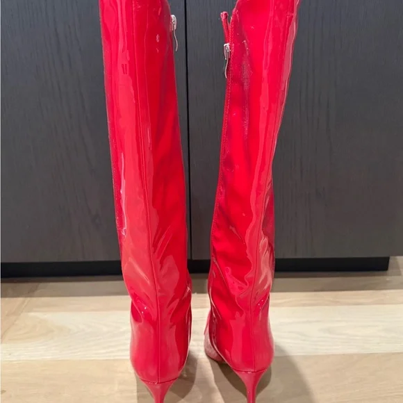 Red Patent Leather Knee-High Boots - Picture 5 of 6